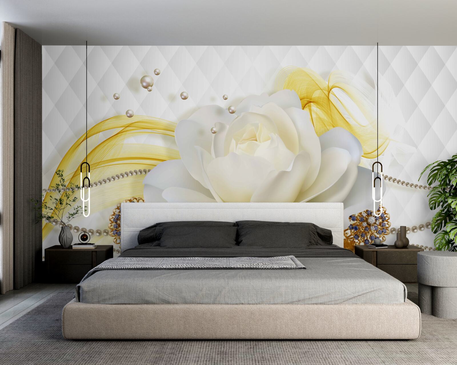 Fototapeten Alabaster Rose und Broschen mit Steinen eingelegt
