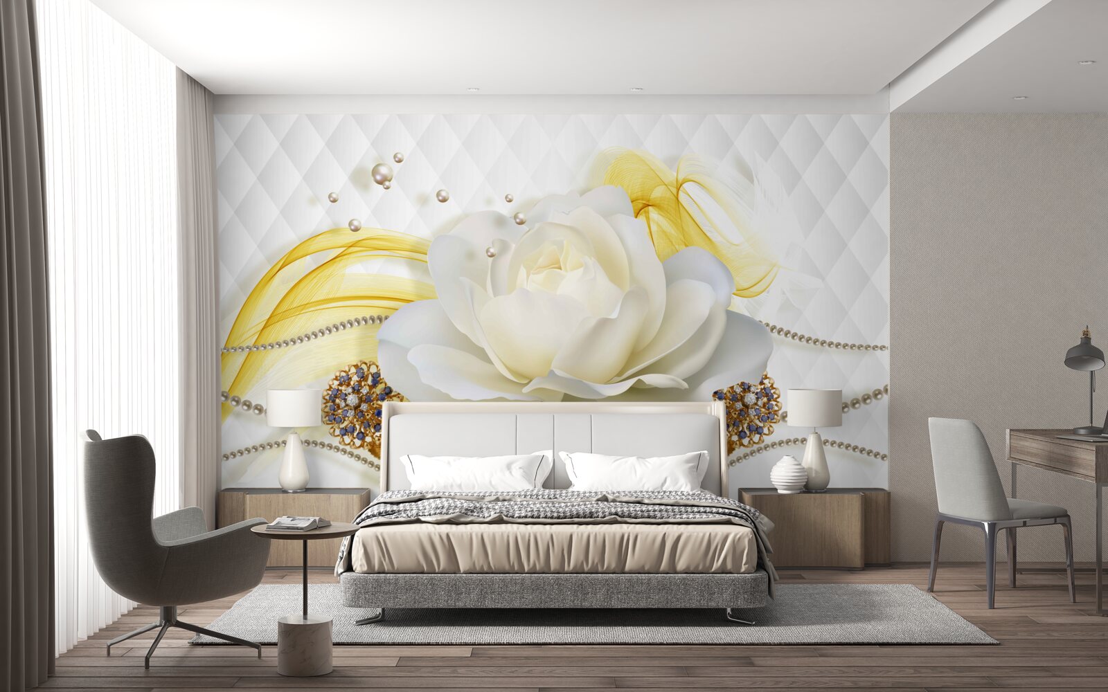 Fototapeten Alabaster Rose und Broschen mit Steinen eingelegt
