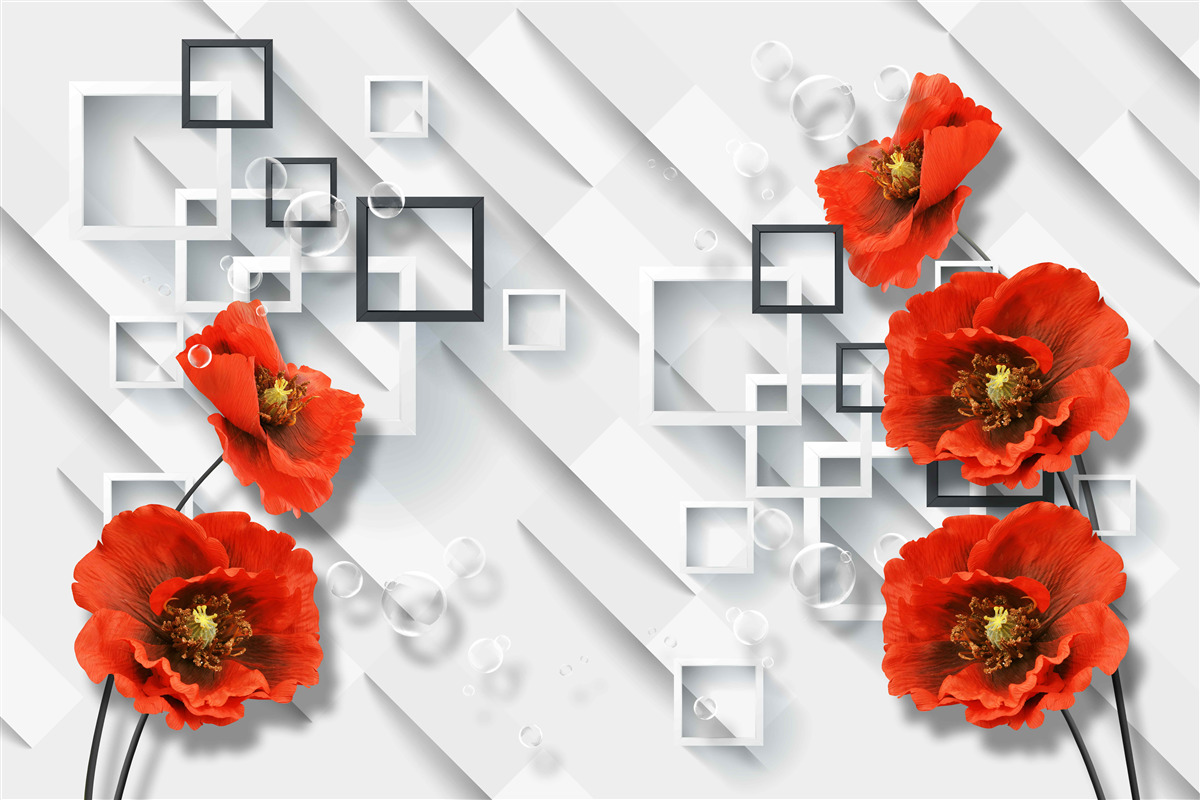 Fototapeten Wunderbare rote Mohnblumen auf einem ungewöhnlichen Hintergrund