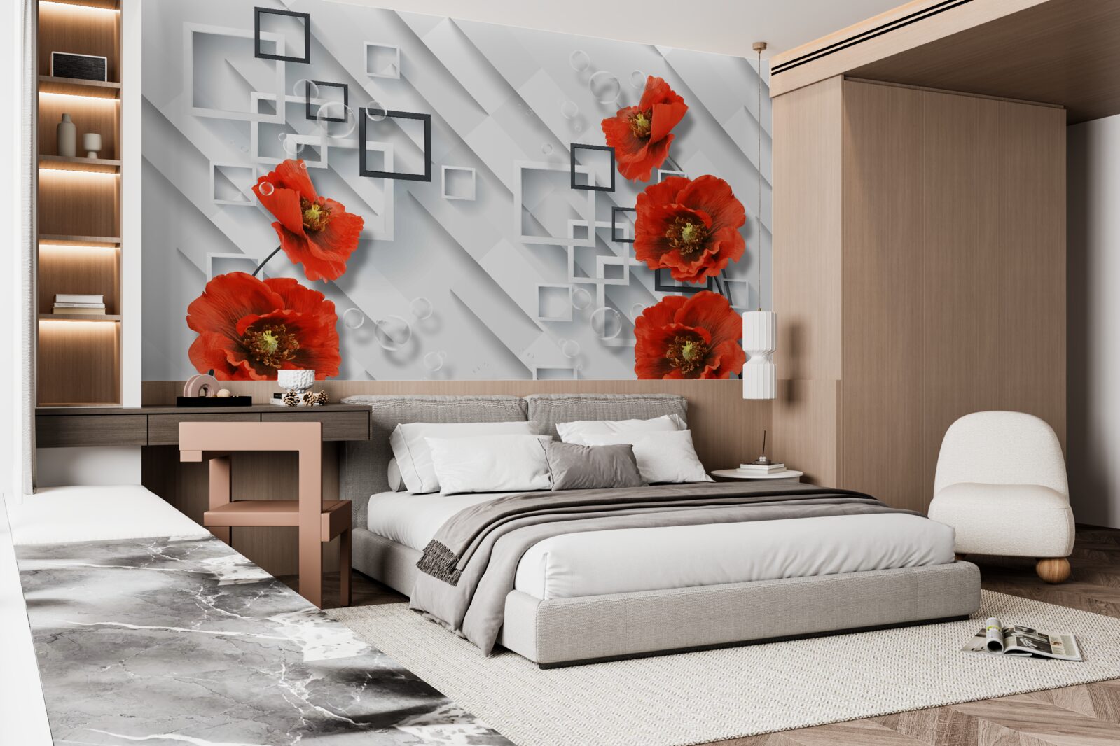 Fototapeten Wunderbare rote Mohnblumen auf einem ungewöhnlichen Hintergrund