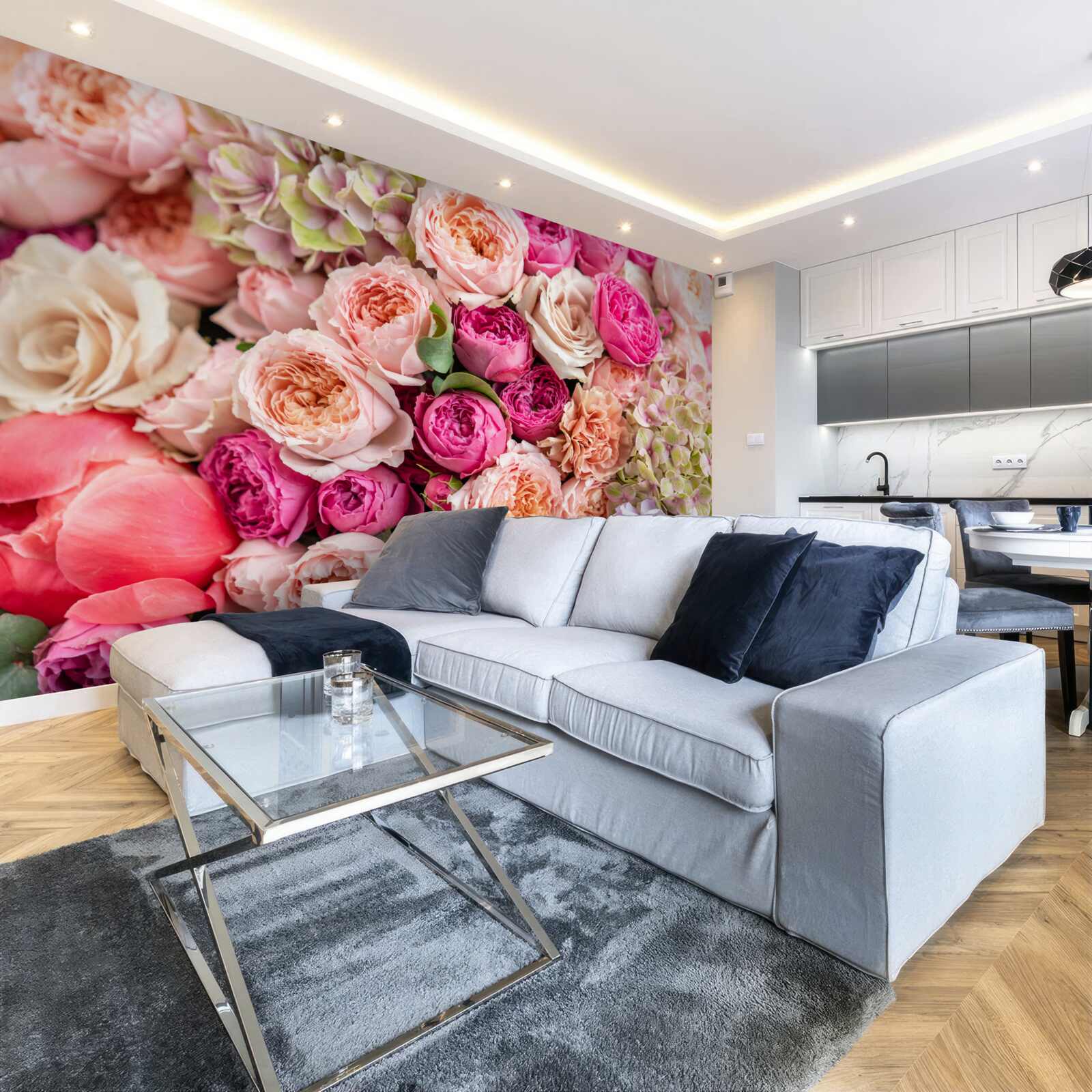 Fototapeten Eine Kombination aus verschiedenen wunderbaren Rosen in einem Blumenstrauß