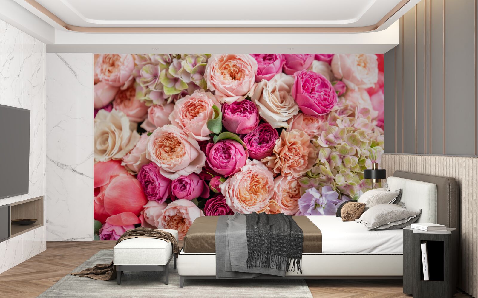 Fototapeten Eine Kombination aus verschiedenen wunderbaren Rosen in einem Blumenstrauß