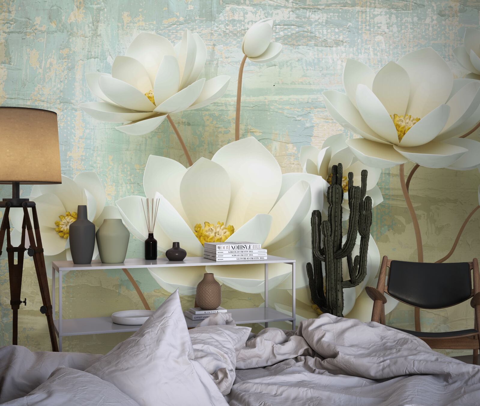 Fototapeten Magnolienzweige blühen weiß