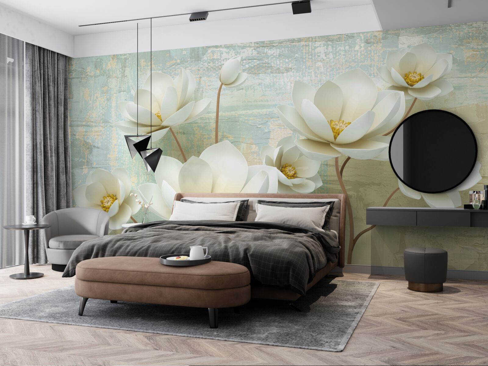 Fototapeten Magnolienzweige blühen weiß