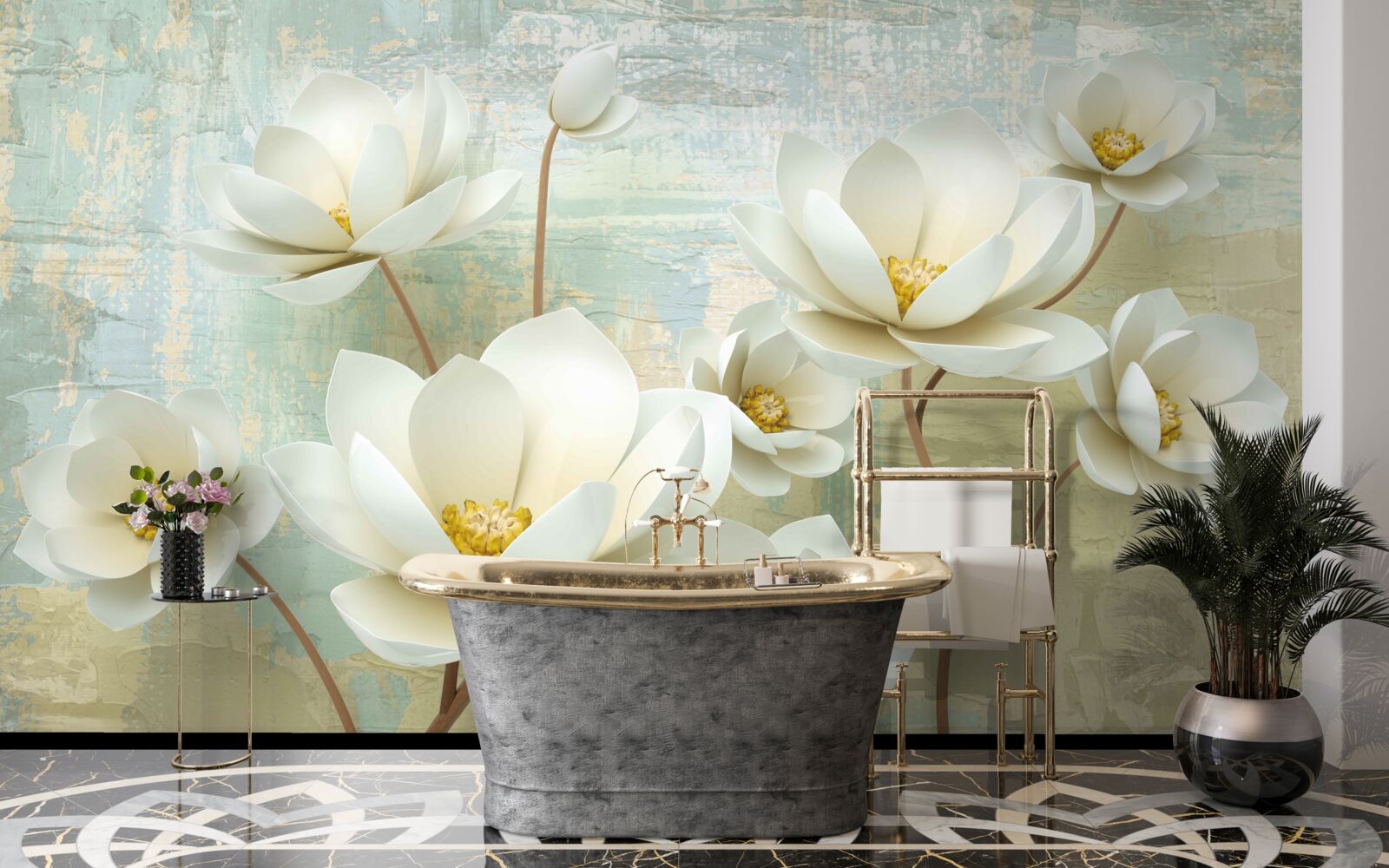 Fototapeten Magnolienzweige blühen weiß