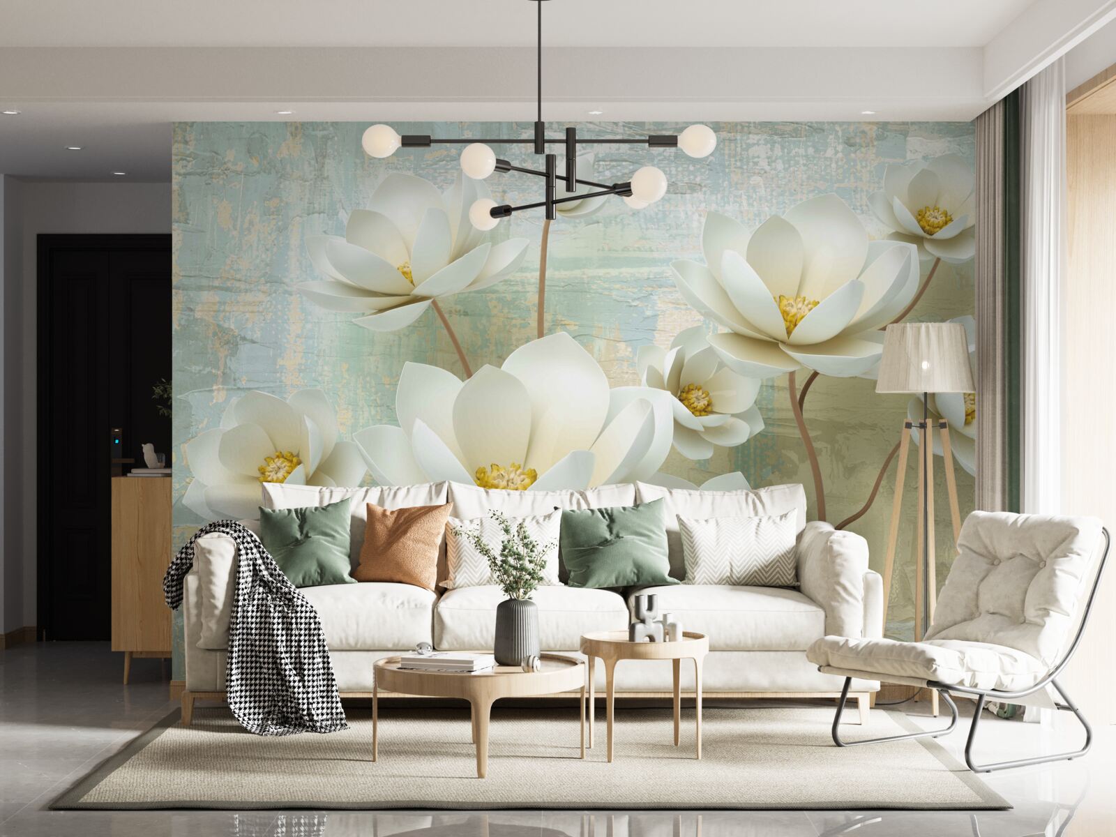 Fototapeten Magnolienzweige blühen weiß