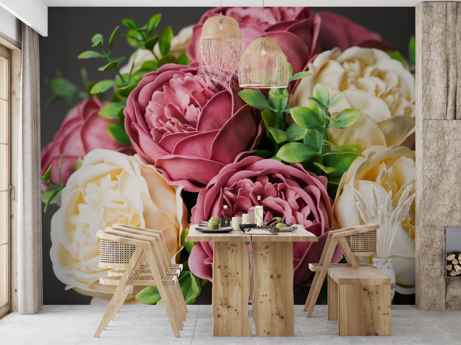 Fototapeten Ein Blumenstrauß mit Pfingstrosen