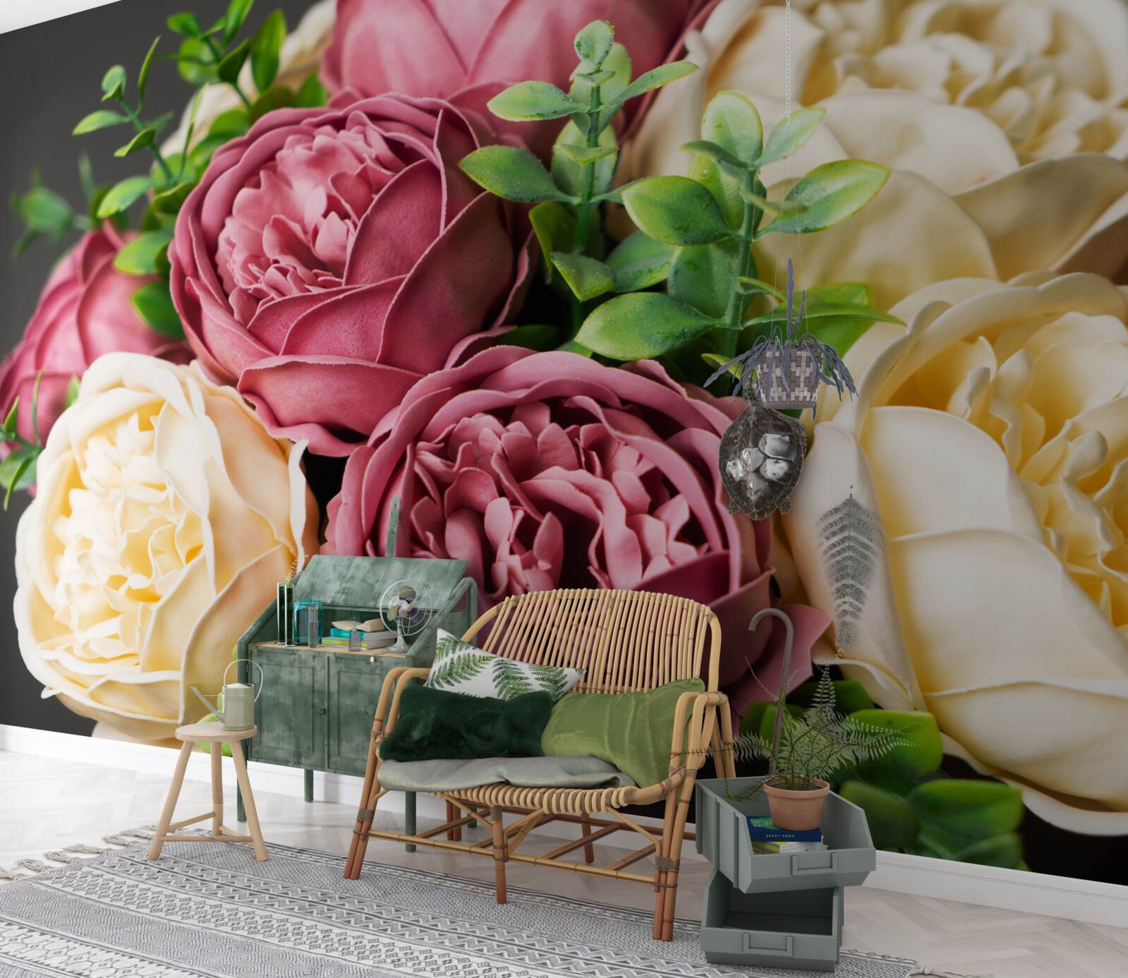 Fototapeten Ein Blumenstrauß mit Pfingstrosen