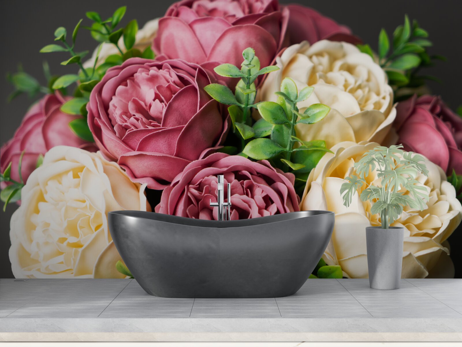 Fototapeten Ein Blumenstrauß mit Pfingstrosen