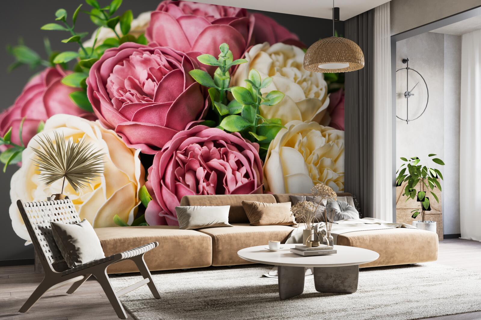 Fototapeten Ein Blumenstrauß mit Pfingstrosen