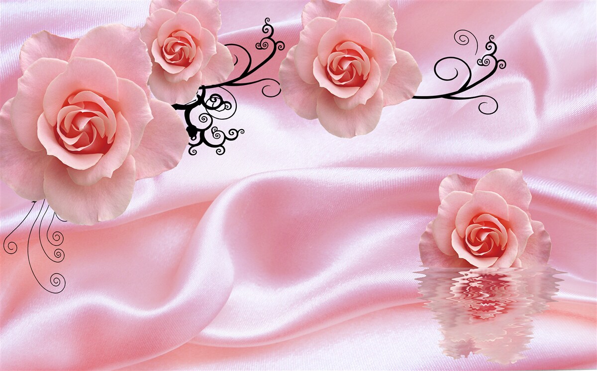 Fototapeten Weiche rosa Blumen auf rosa Seidenmaterial