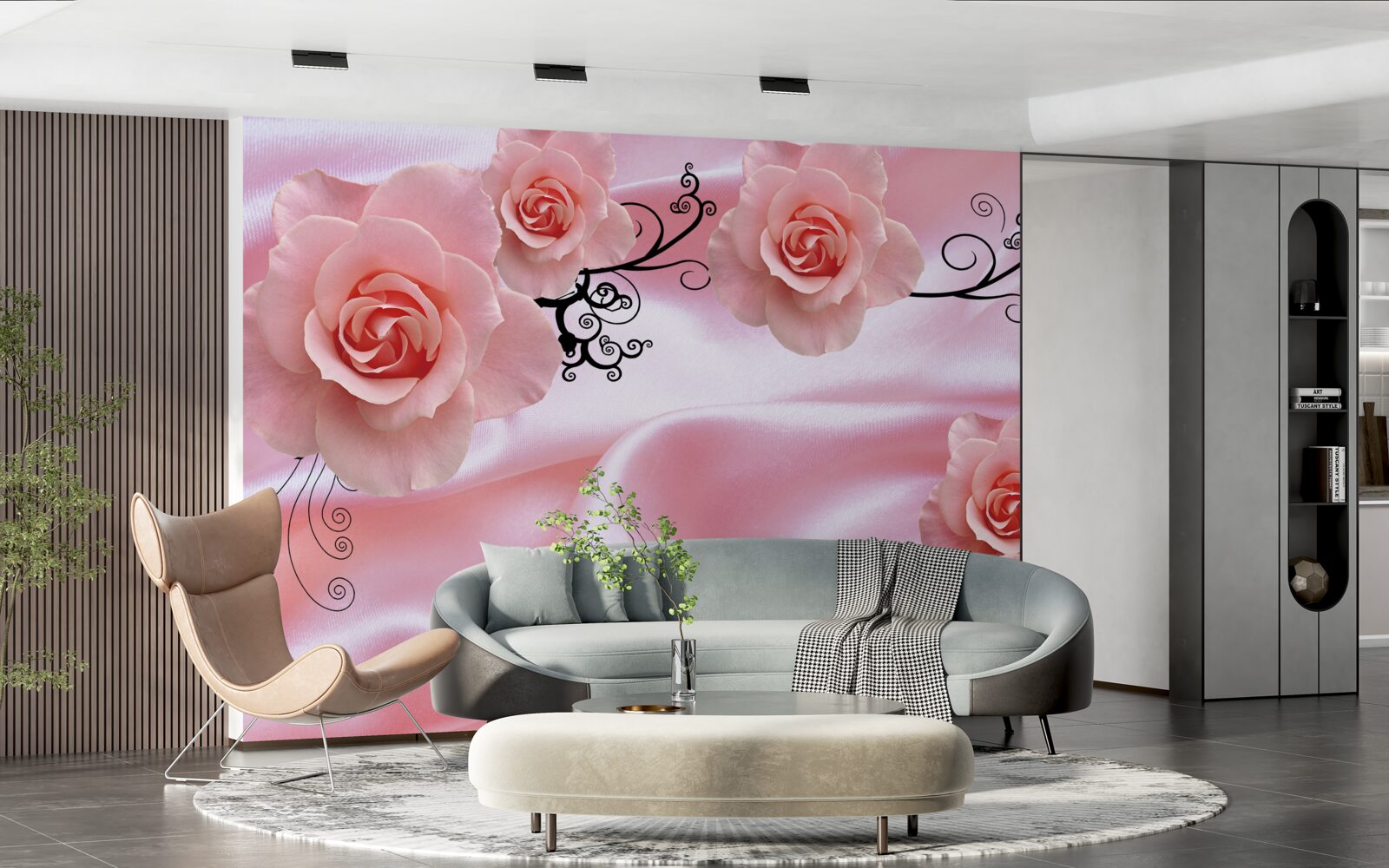Fototapeten Weiche rosa Blumen auf rosa Seidenmaterial