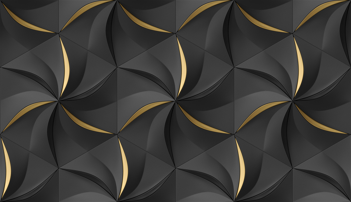 Fototapeten Goldene Spiralen auf schwarzem Hintergrund