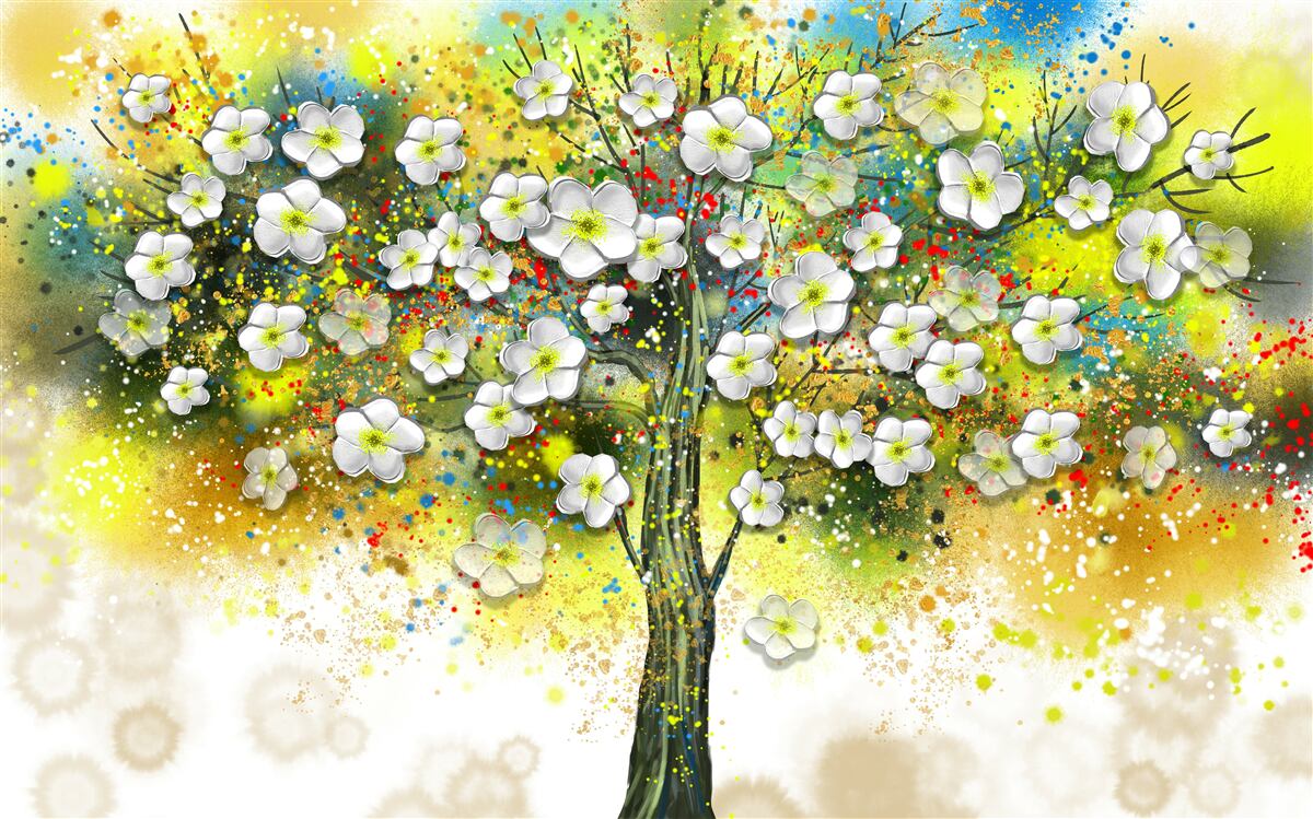 Fototapeten Ein blühender, saftiger grüner Baum