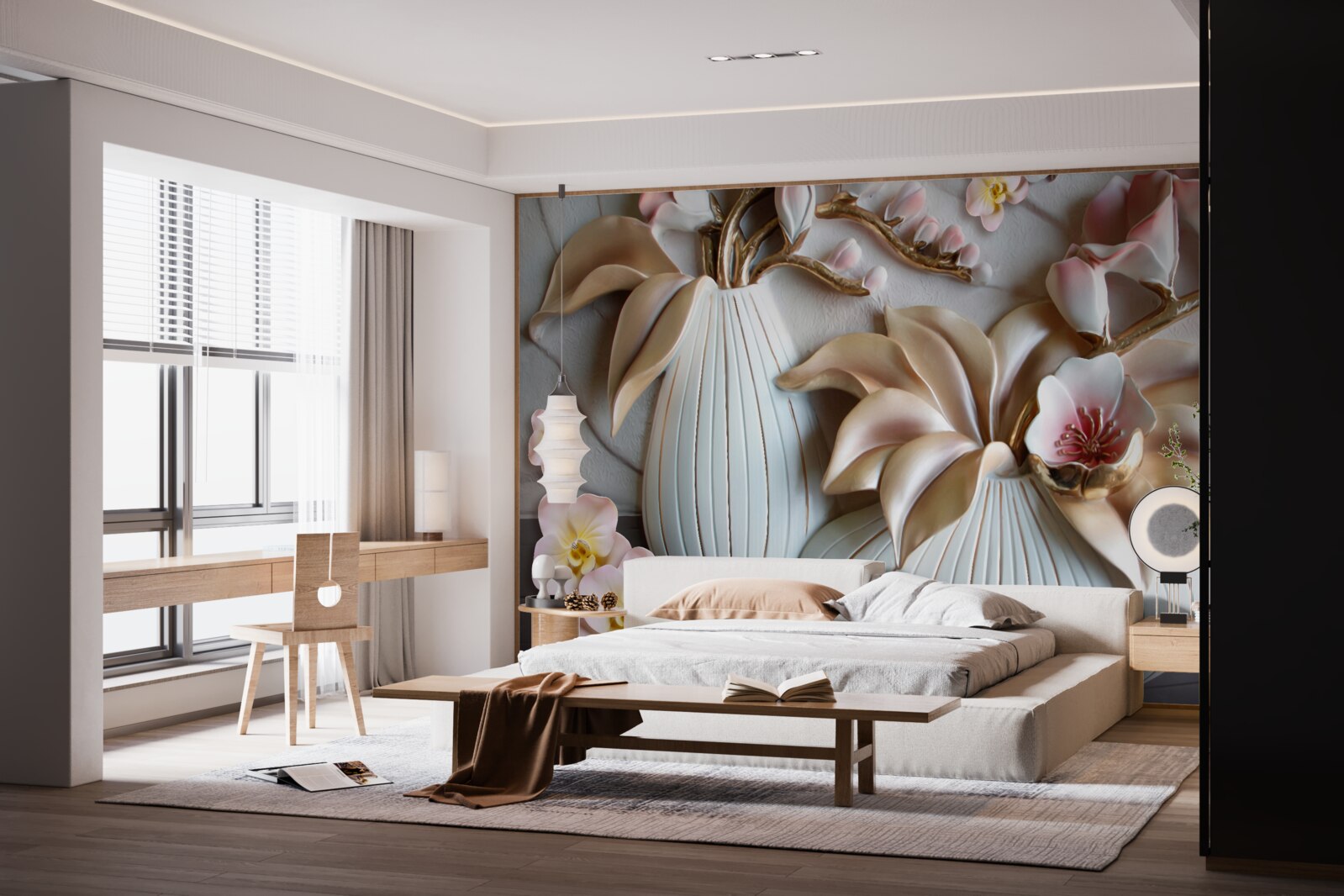 Fototapeten Verschiedene Vasen mit weißer Orchidee