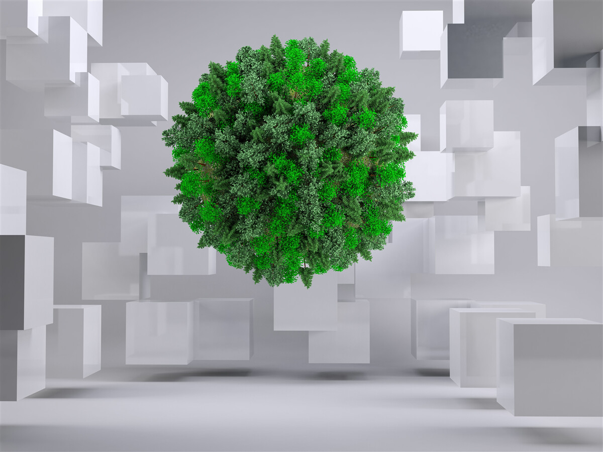 Fototapeten Geometrische Karte mit grüner Pflanzen bedeckt
