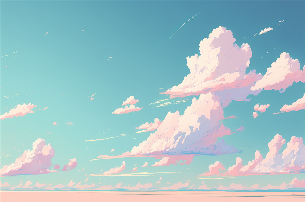 Fototapeten Der blaue Himmel ist mit rosa Wolken dekoriert
