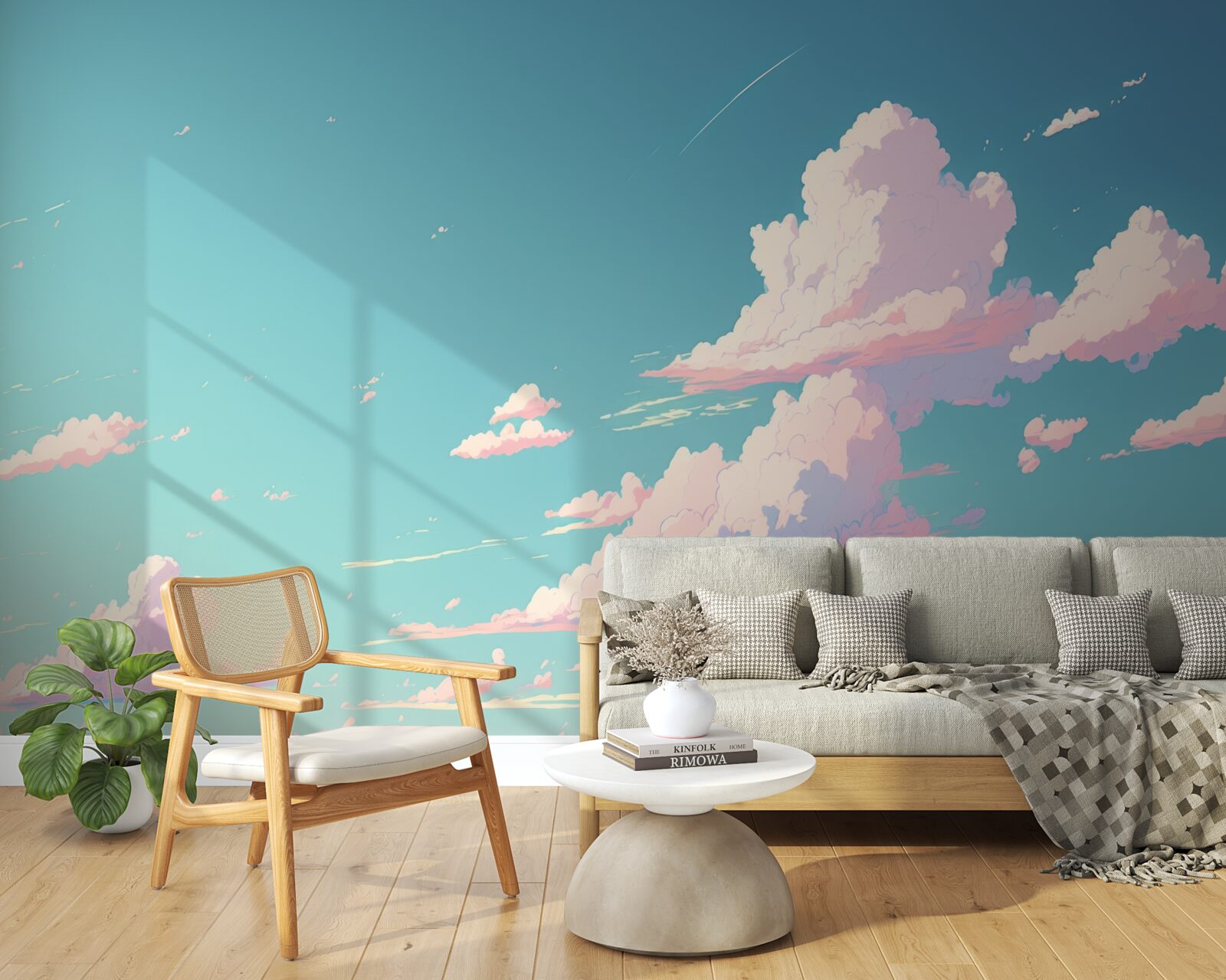 Fototapeten Der blaue Himmel ist mit rosa Wolken dekoriert