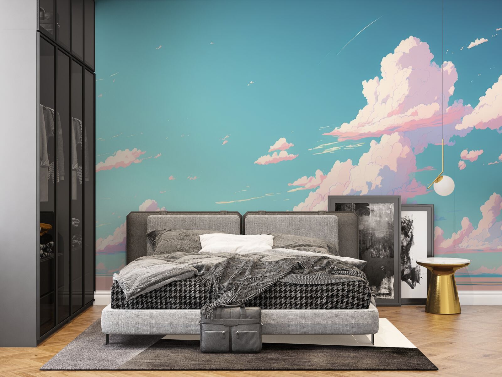 Fototapeten Der blaue Himmel ist mit rosa Wolken dekoriert