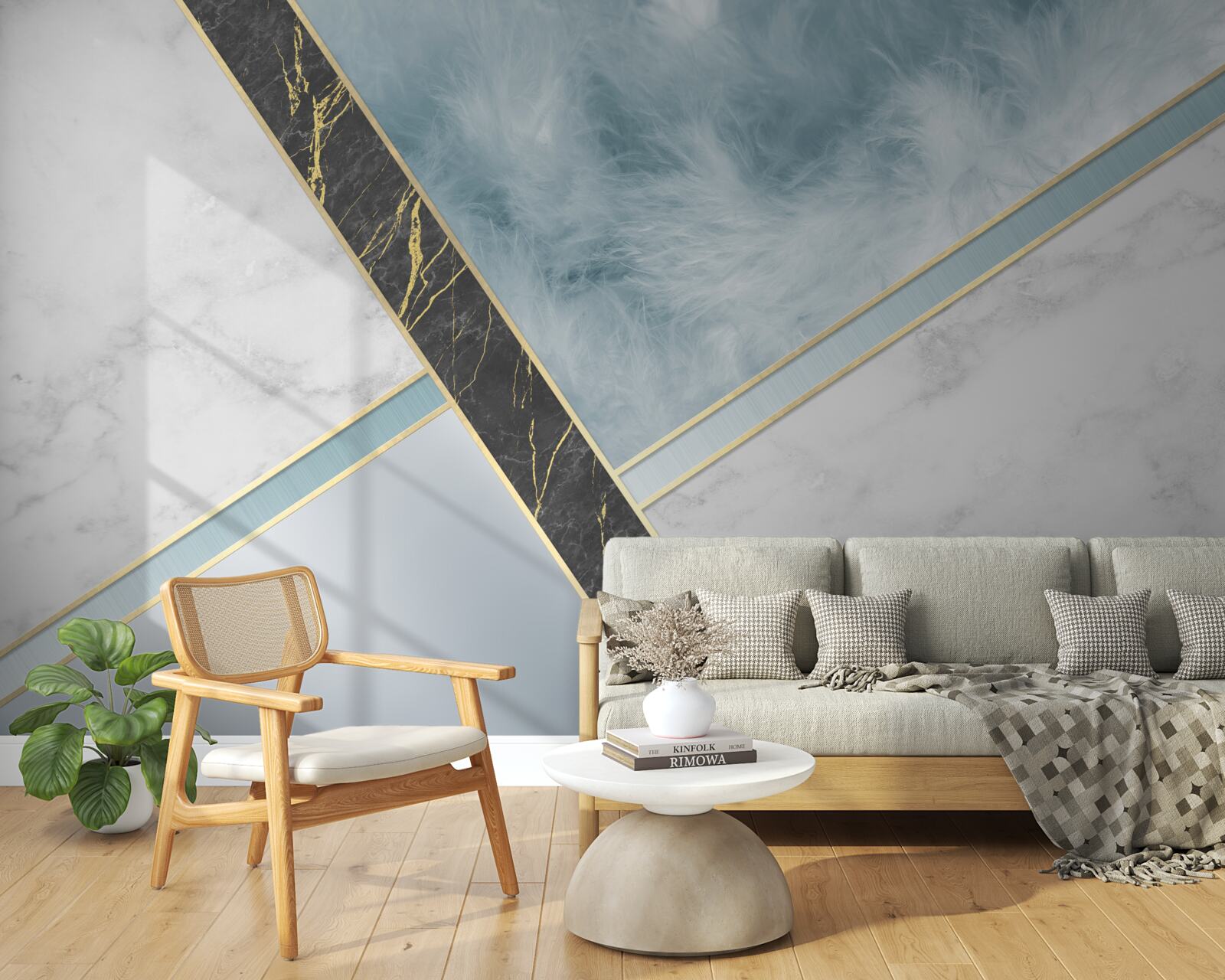 Fototapeten Marmor in Grau und Blau mit einem schwarzen Element