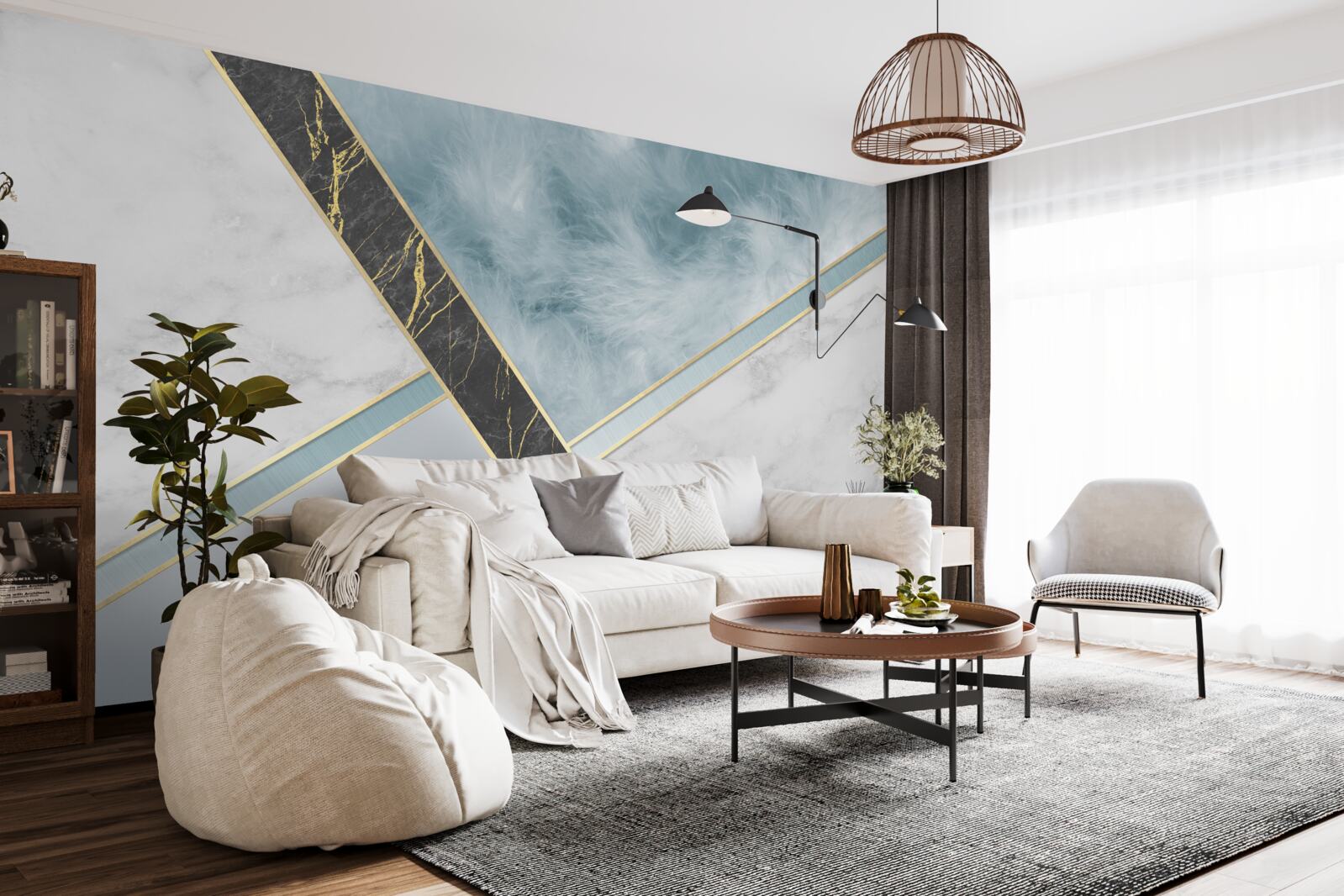 Fototapeten Marmor in Grau und Blau mit einem schwarzen Element