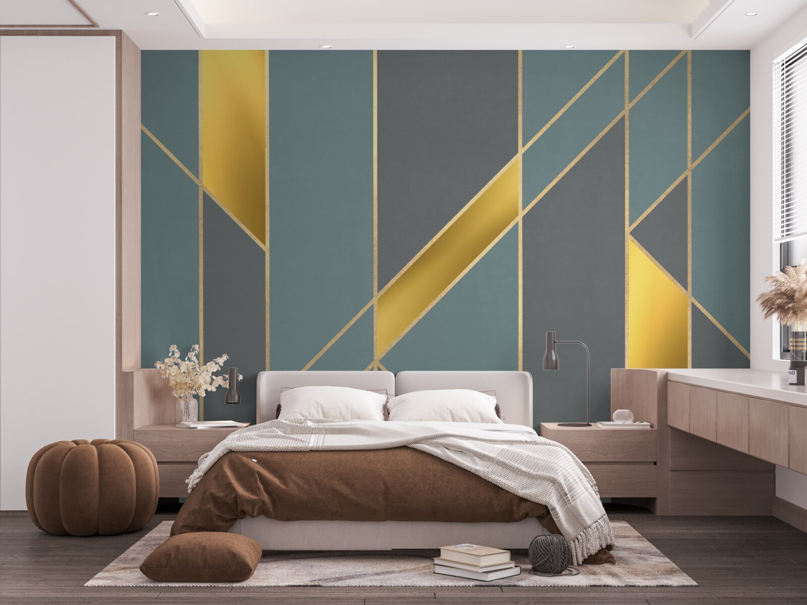 Fototapeten Blaue Figuren mit goldenen Akzenten