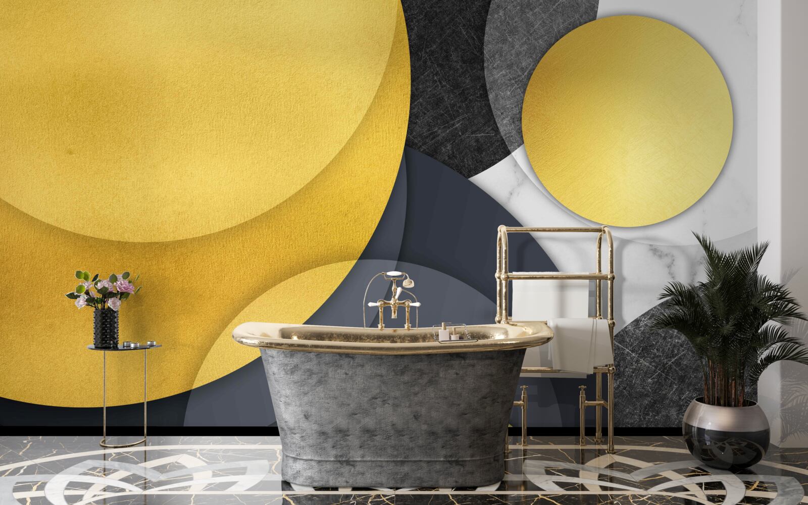 Fototapeten Goldene Kugeln schweben in der Luft