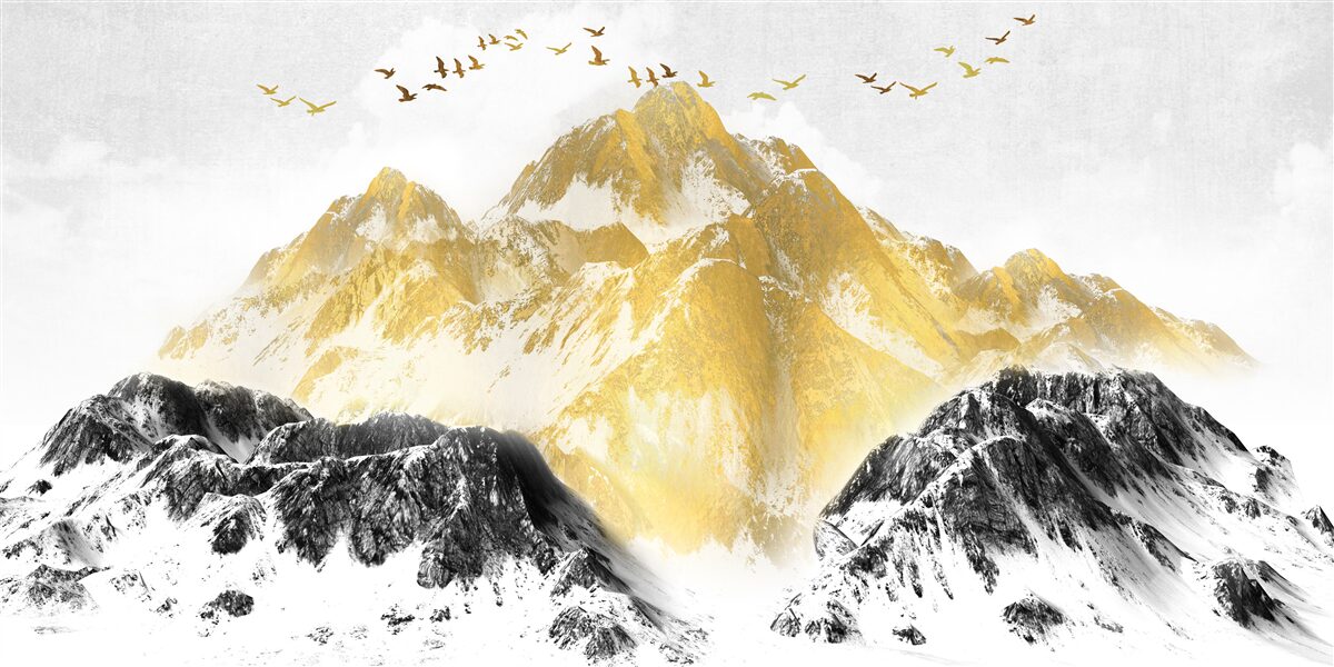 Fototapeten Bergketten mit goldenen Gipfeln