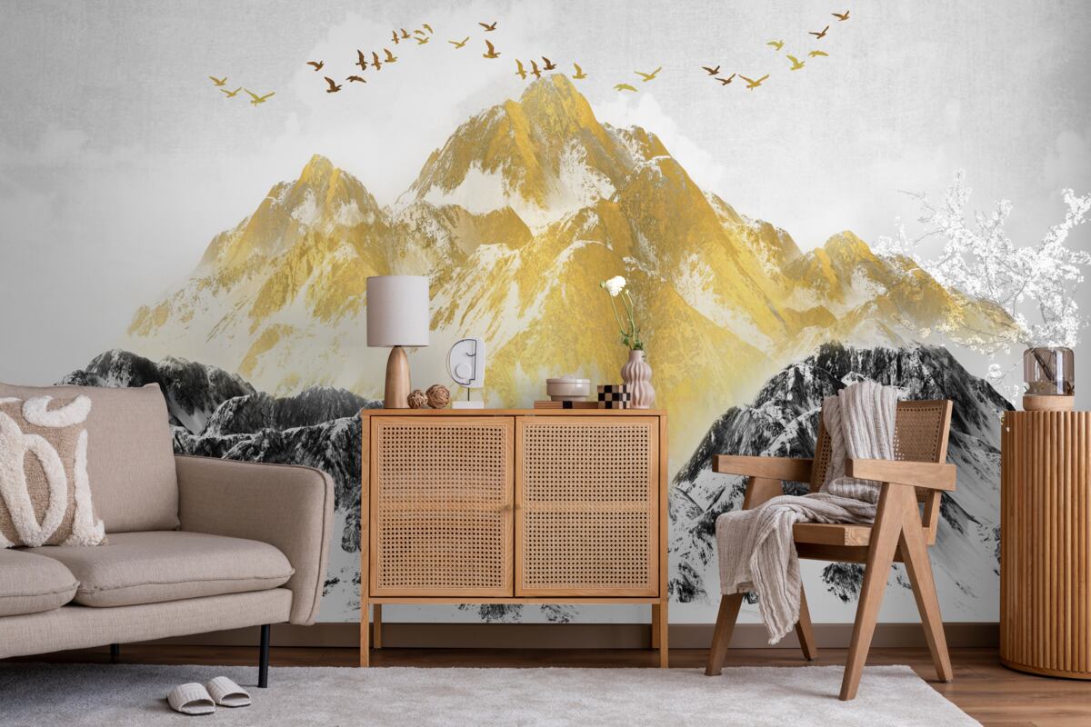 Fototapeten Bergketten mit goldenen Gipfeln