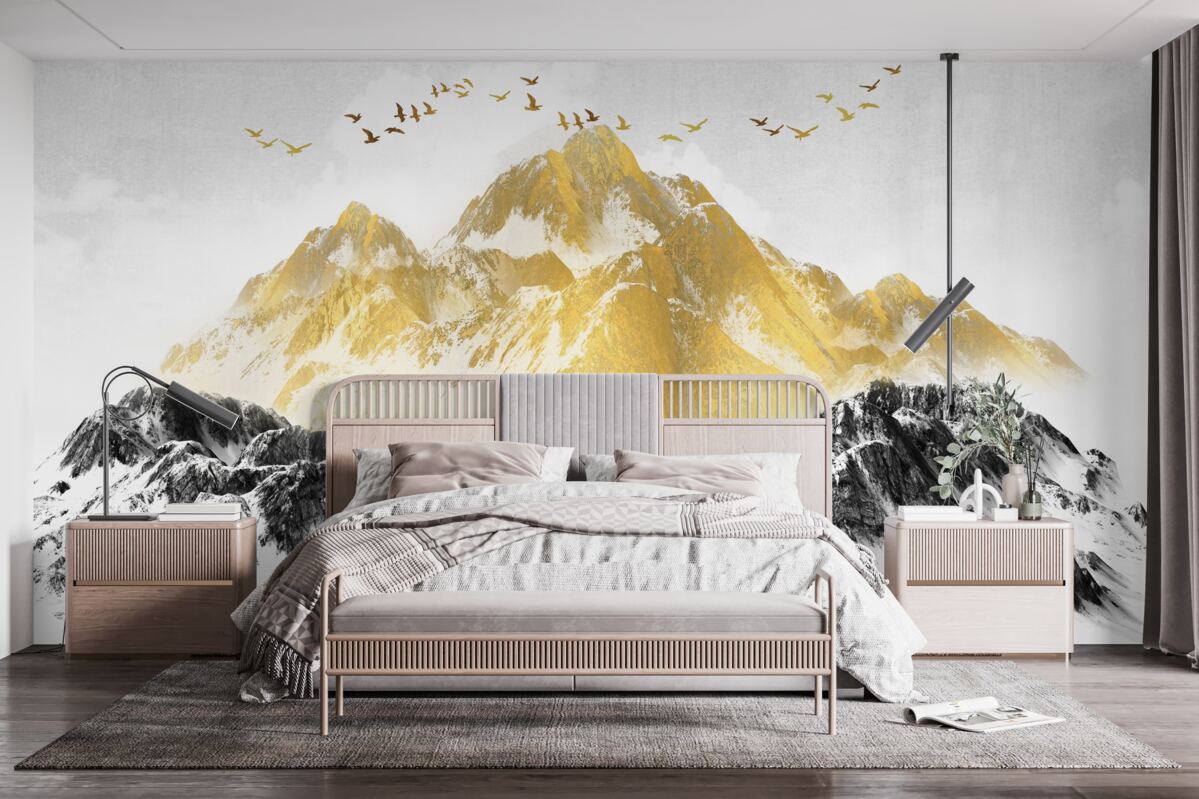 Fototapeten Bergketten mit goldenen Gipfeln