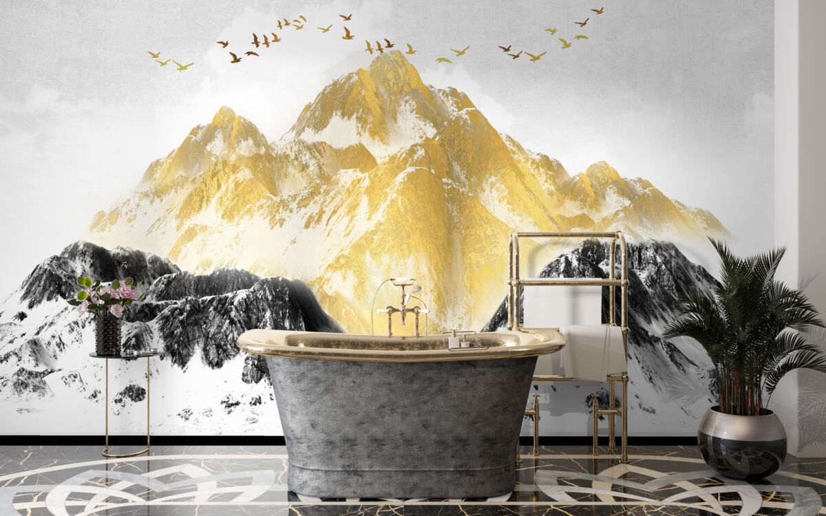 Fototapeten Bergketten mit goldenen Gipfeln