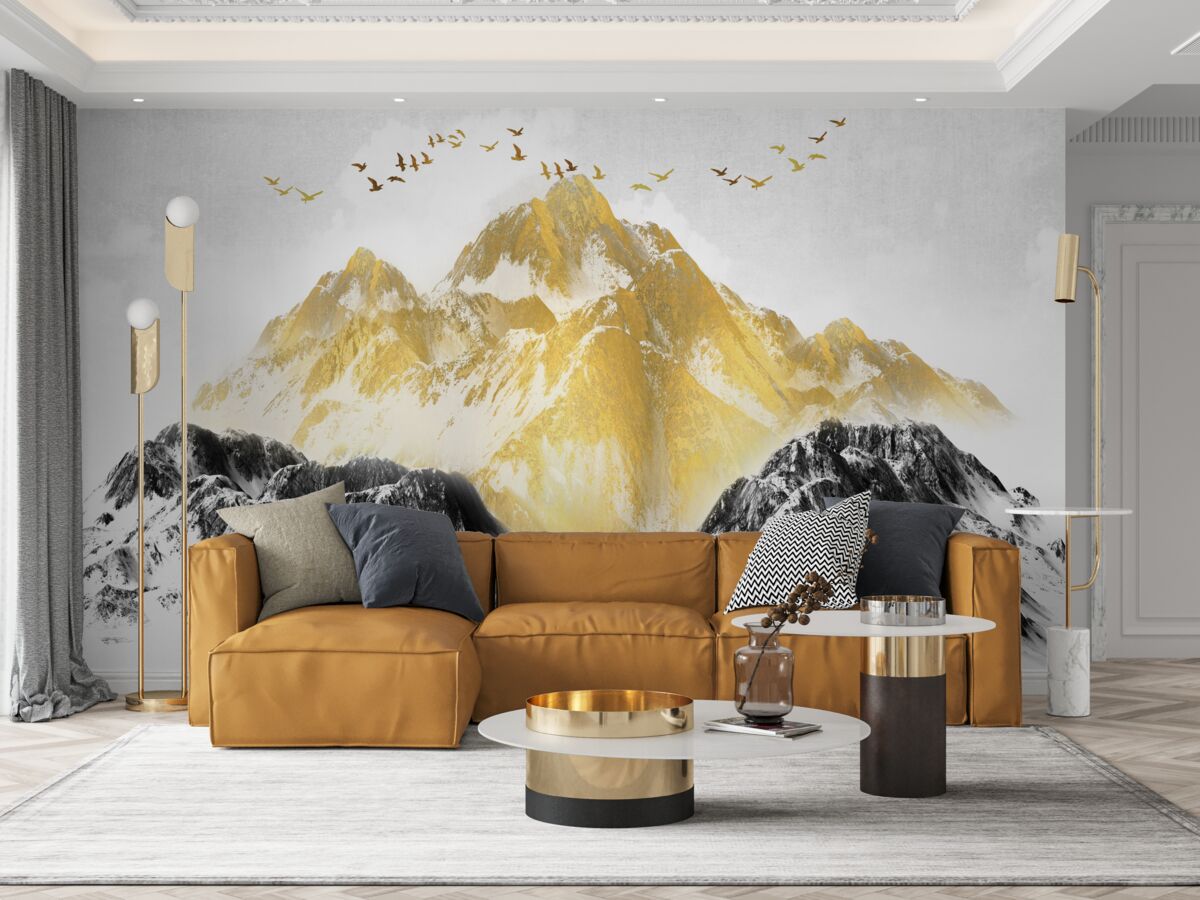 Fototapeten Bergketten mit goldenen Gipfeln