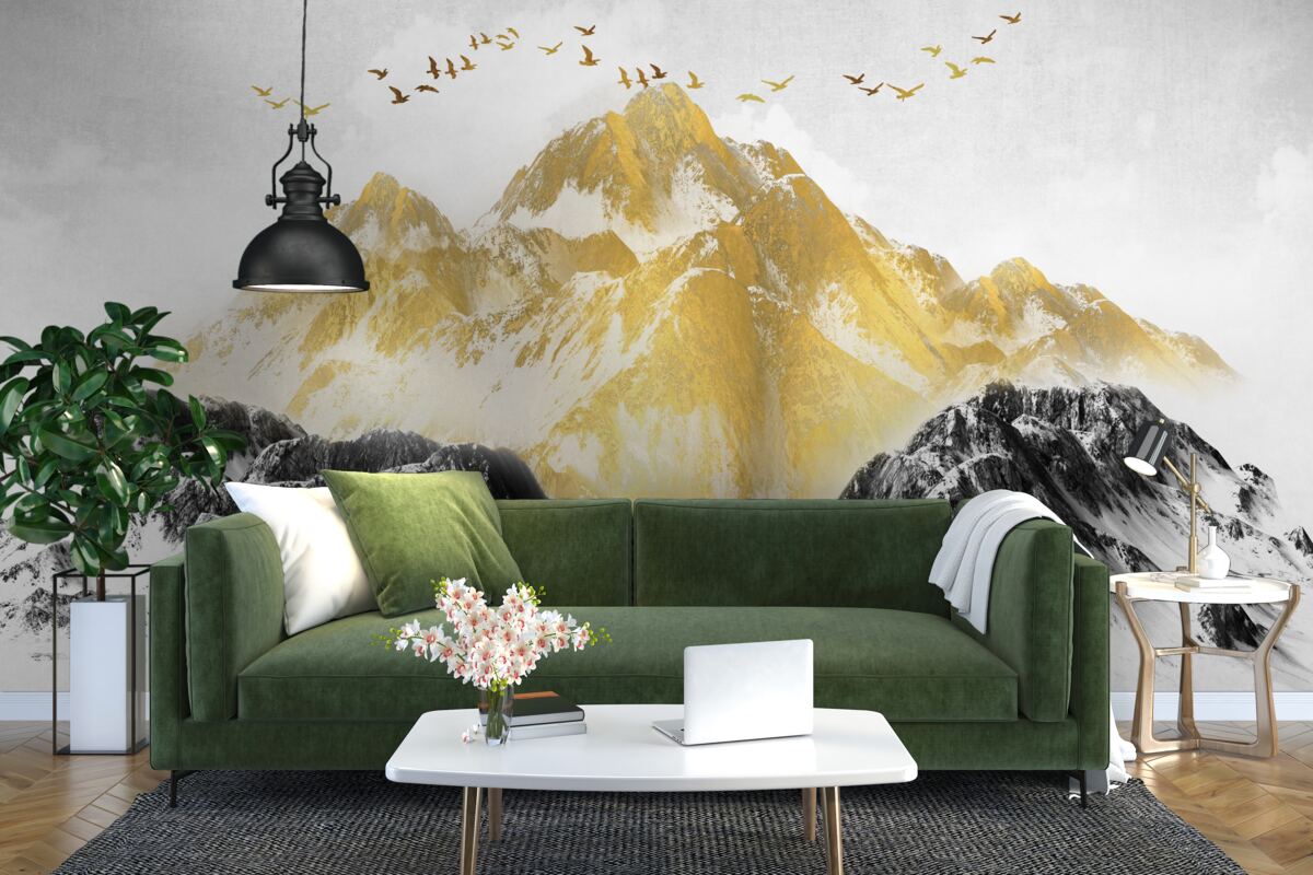 Fototapeten Bergketten mit goldenen Gipfeln