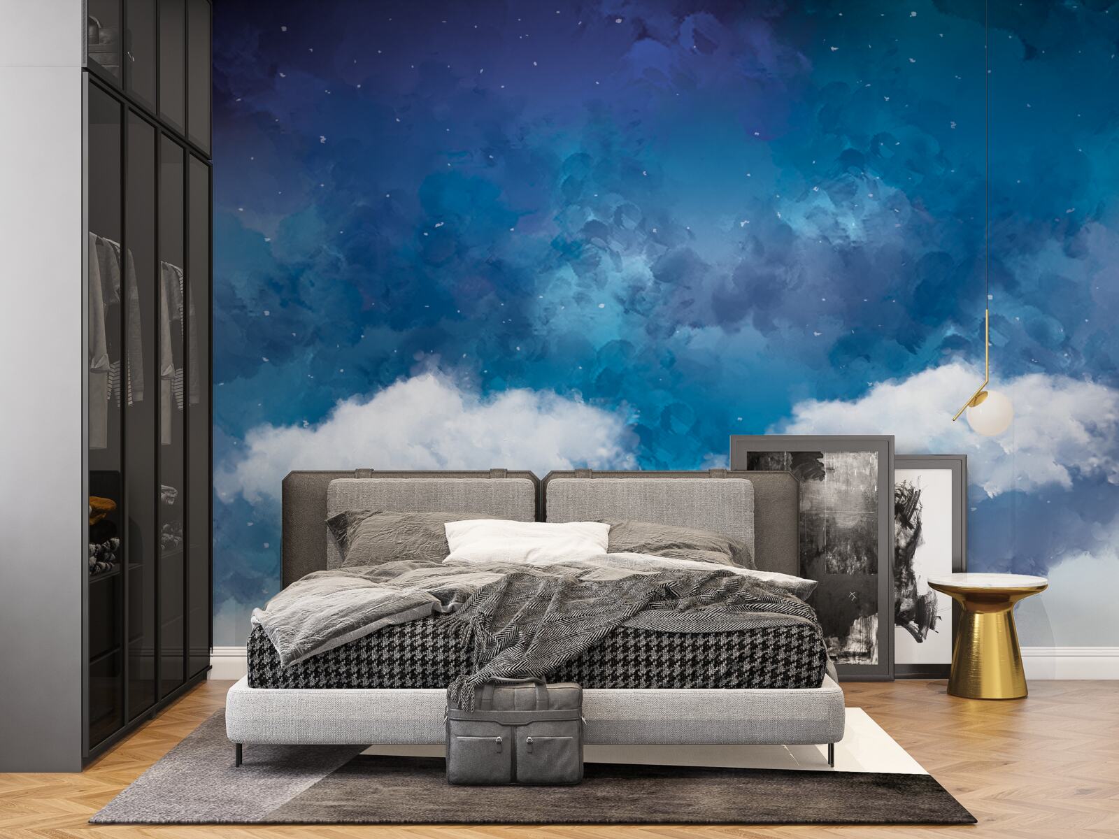Fototapeten Sternenhimmel mit Wolken nachts übersät