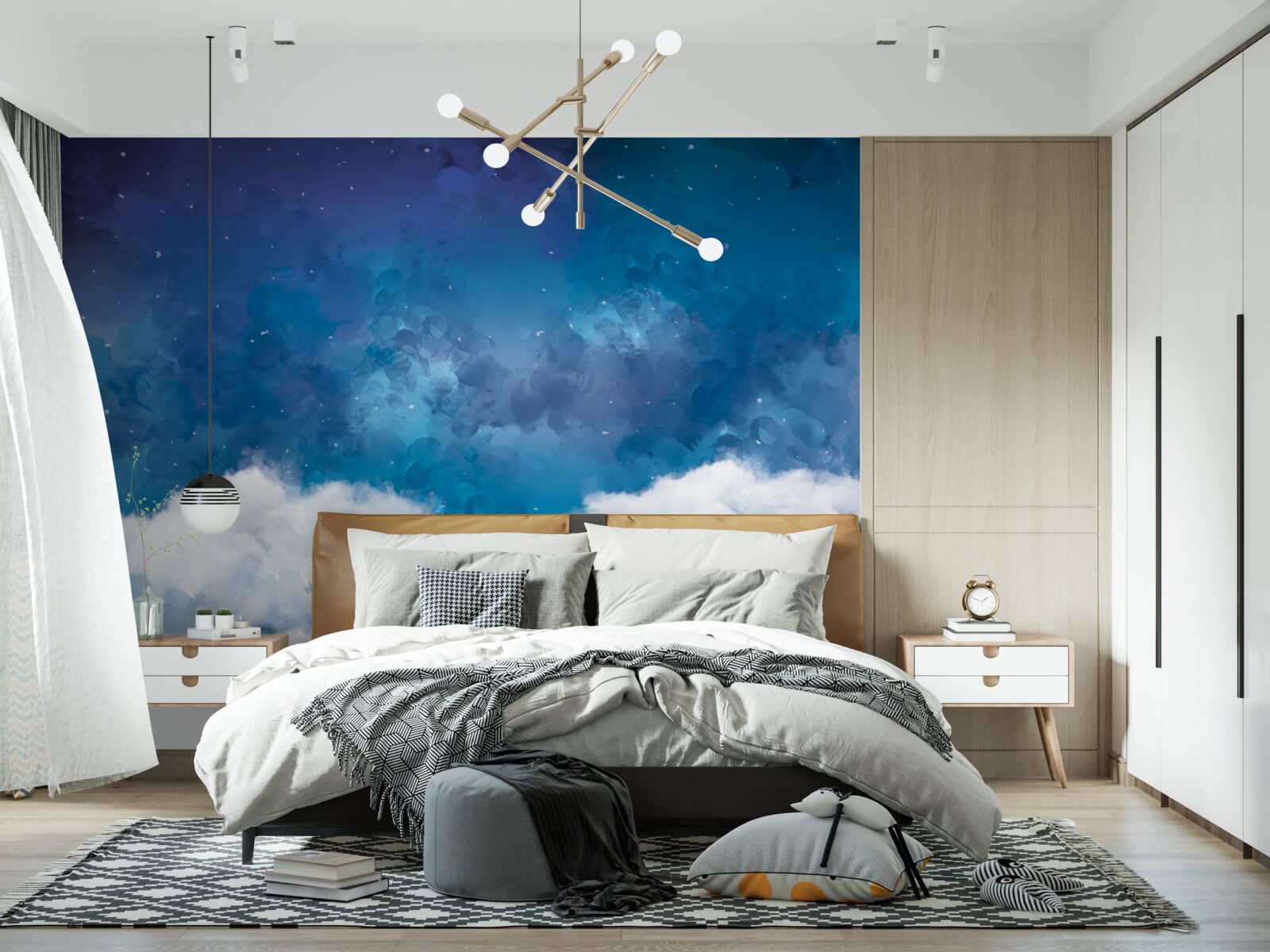 Fototapeten Sternenhimmel mit Wolken nachts übersät