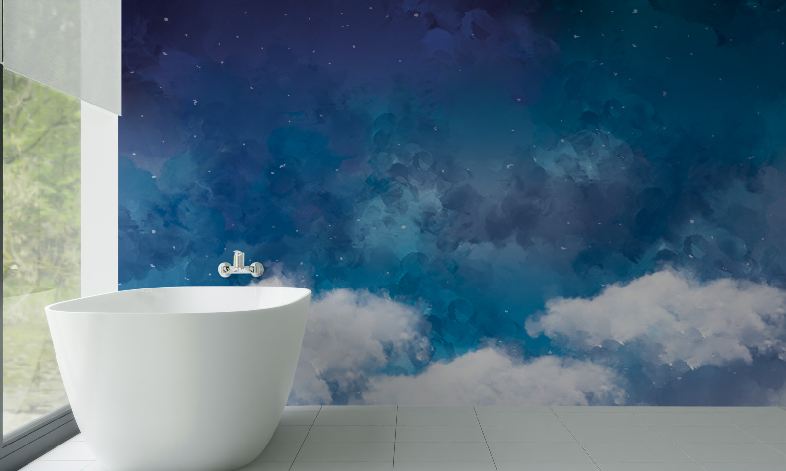 Fototapeten Sternenhimmel mit Wolken nachts übersät