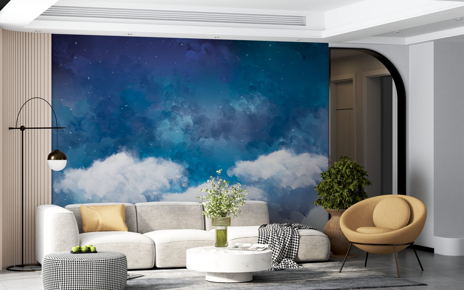 Fototapeten Sternenhimmel mit Wolken nachts übersät
