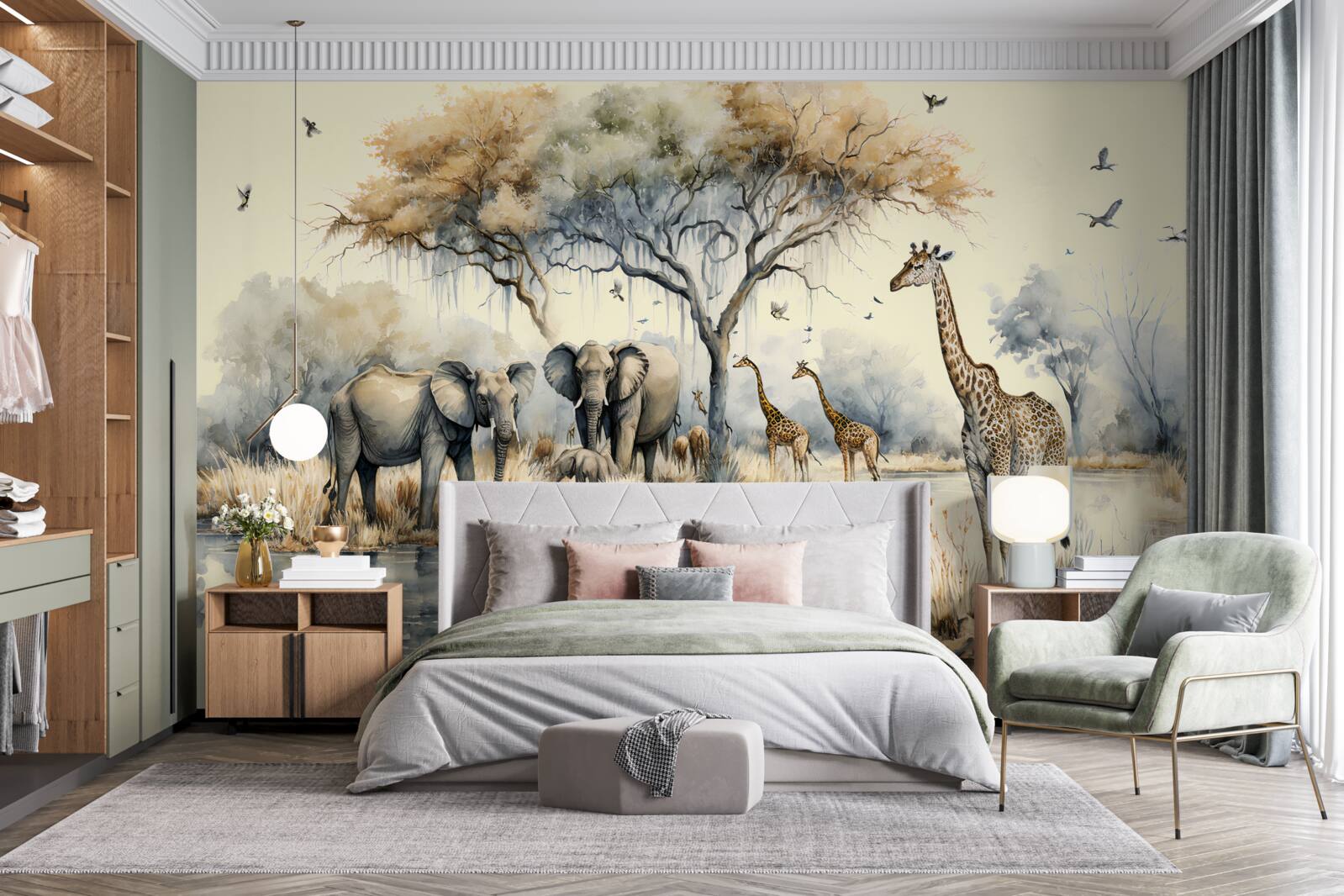 Fototapeten Afrikanische Tiere in der Nähe des Teiches