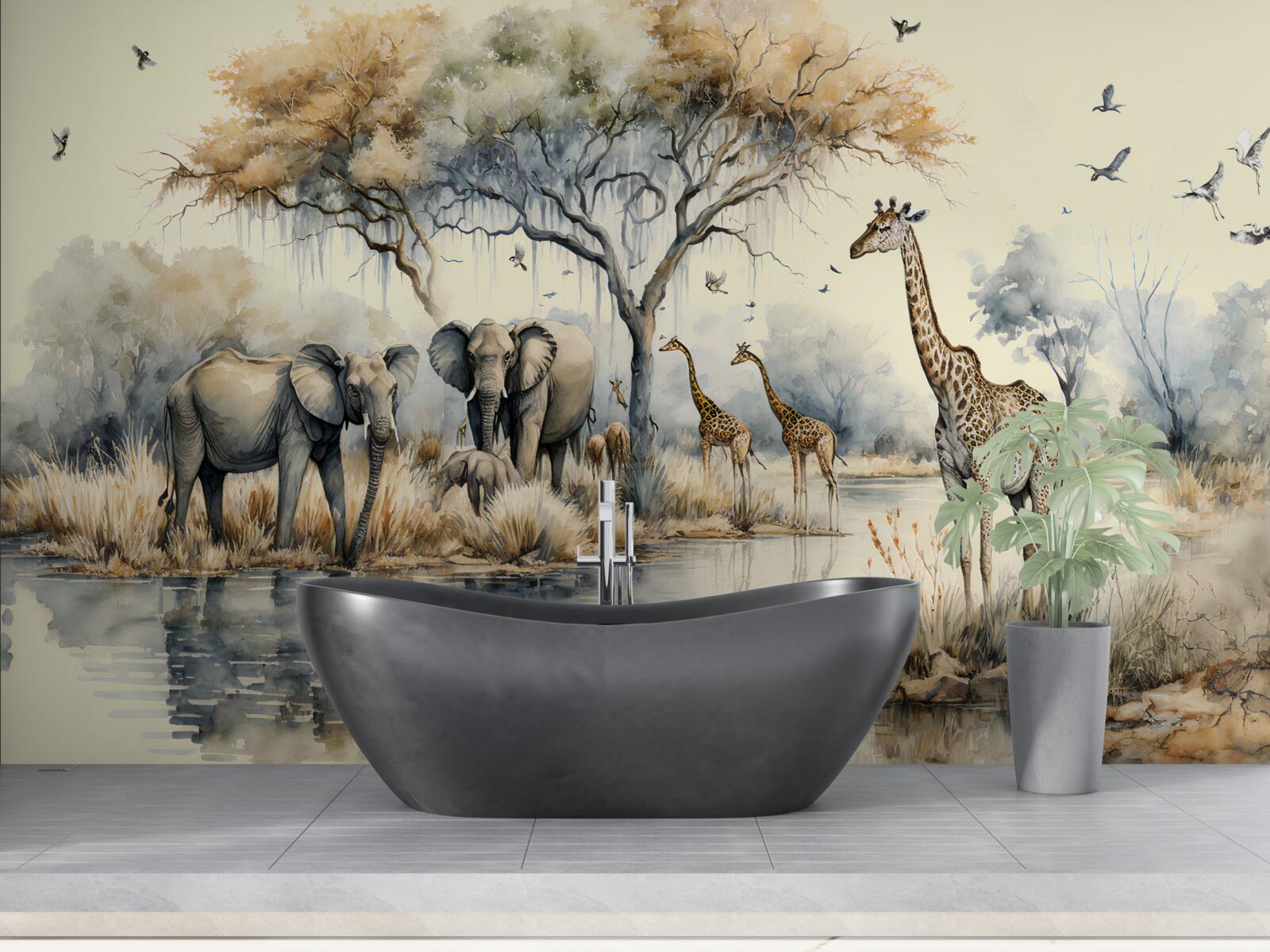 Fototapeten Afrikanische Tiere in der Nähe des Teiches