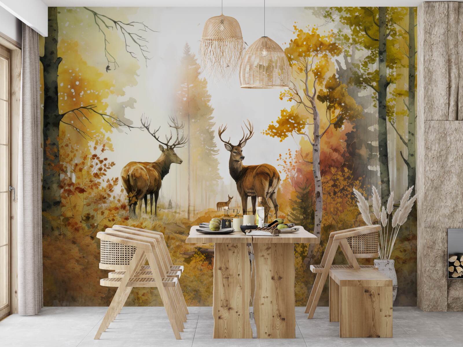 Fototapeten Der Herbstwald wird zum Bereich der Spaziergänge für Hirsche