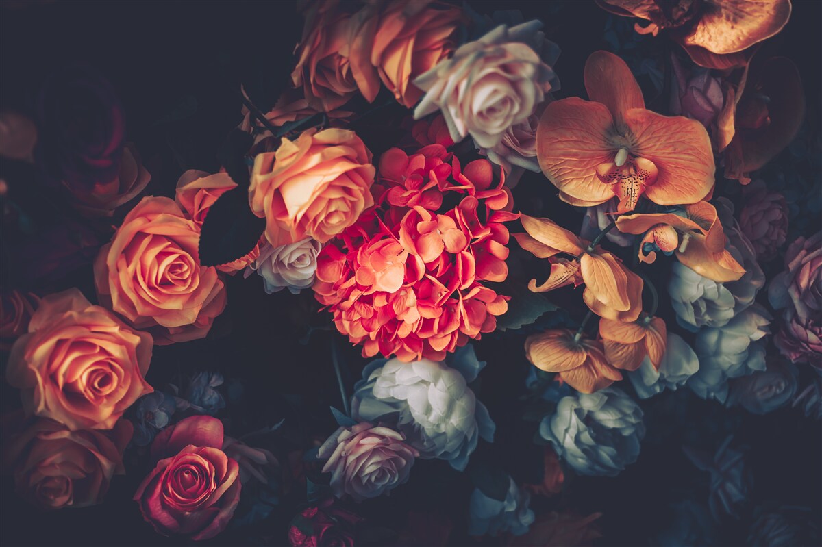 Fototapeten Ein Blumenstrauß Vintage -Herbstblumen