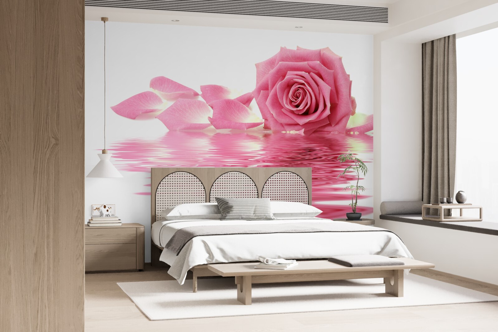 Fototapeten Reflexion von rosa Rosen in Wasser