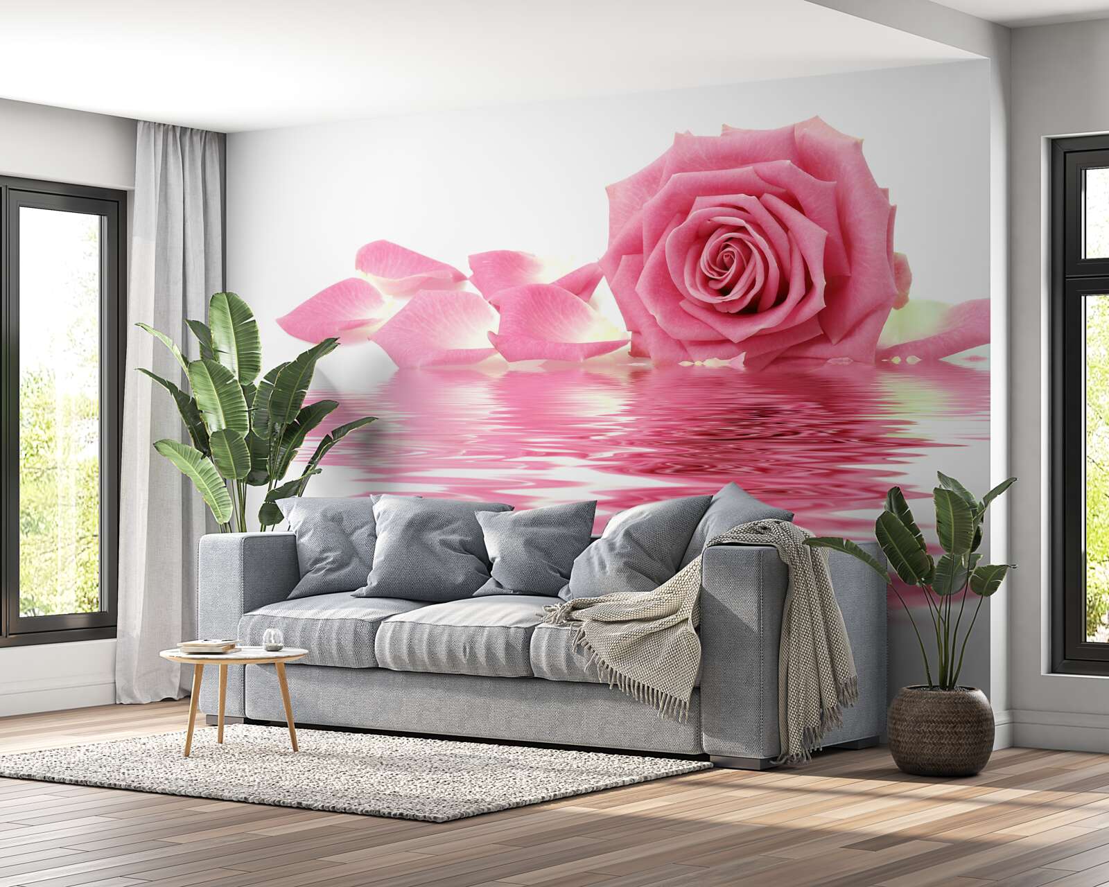 Fototapeten Reflexion von rosa Rosen in Wasser