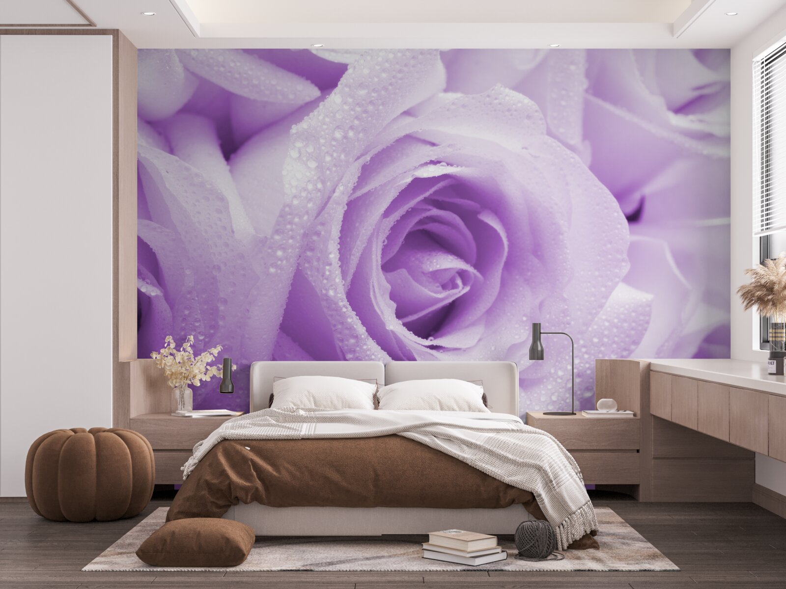 Fototapeten Schließen Sie aus der Nähe der rosa Blumen in einem lila Schatten