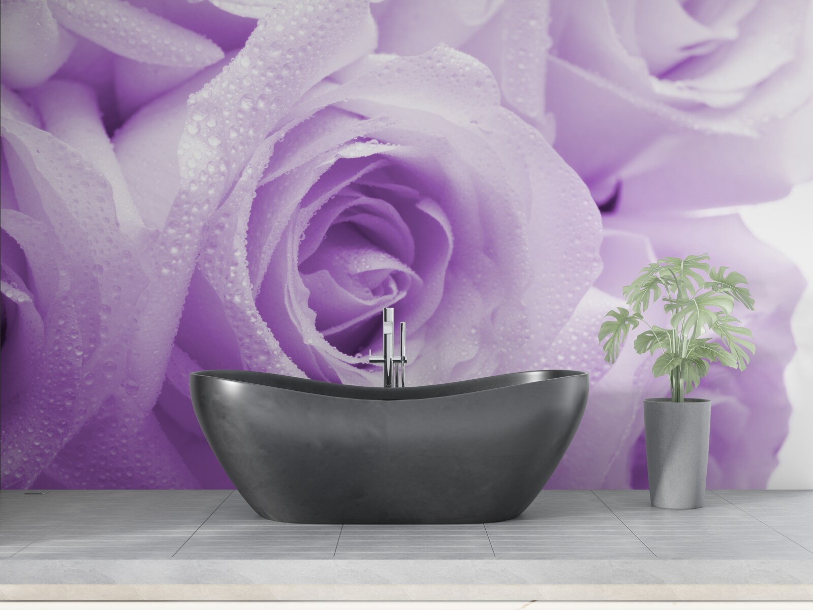 Fototapeten Schließen Sie aus der Nähe der rosa Blumen in einem lila Schatten