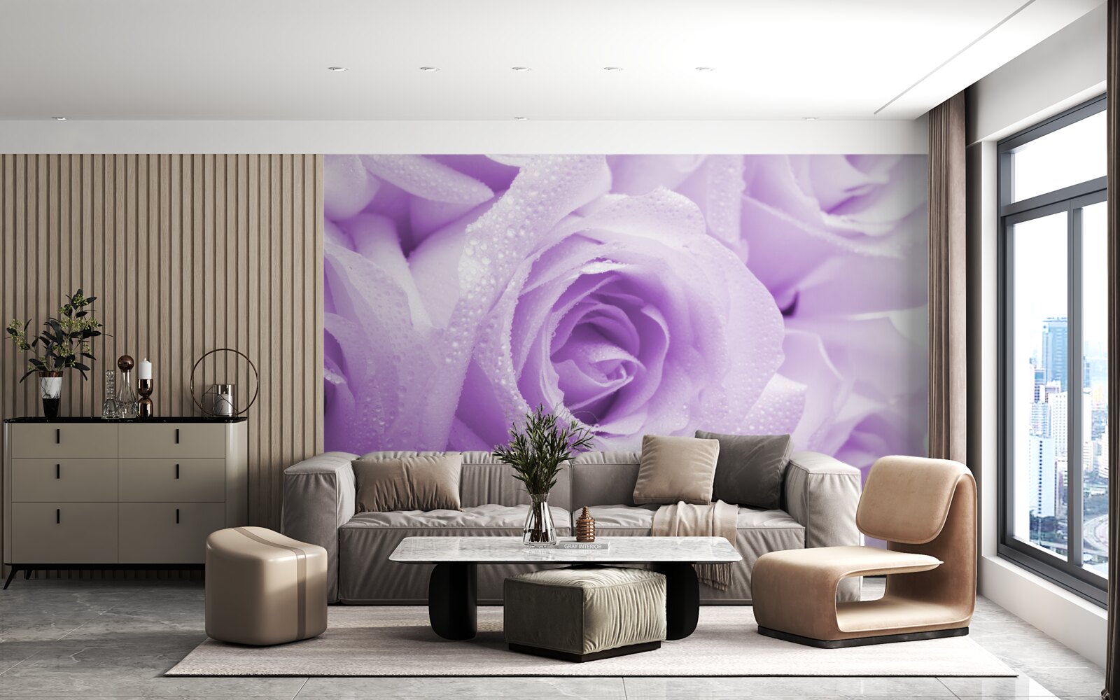 Fototapeten Schließen Sie aus der Nähe der rosa Blumen in einem lila Schatten