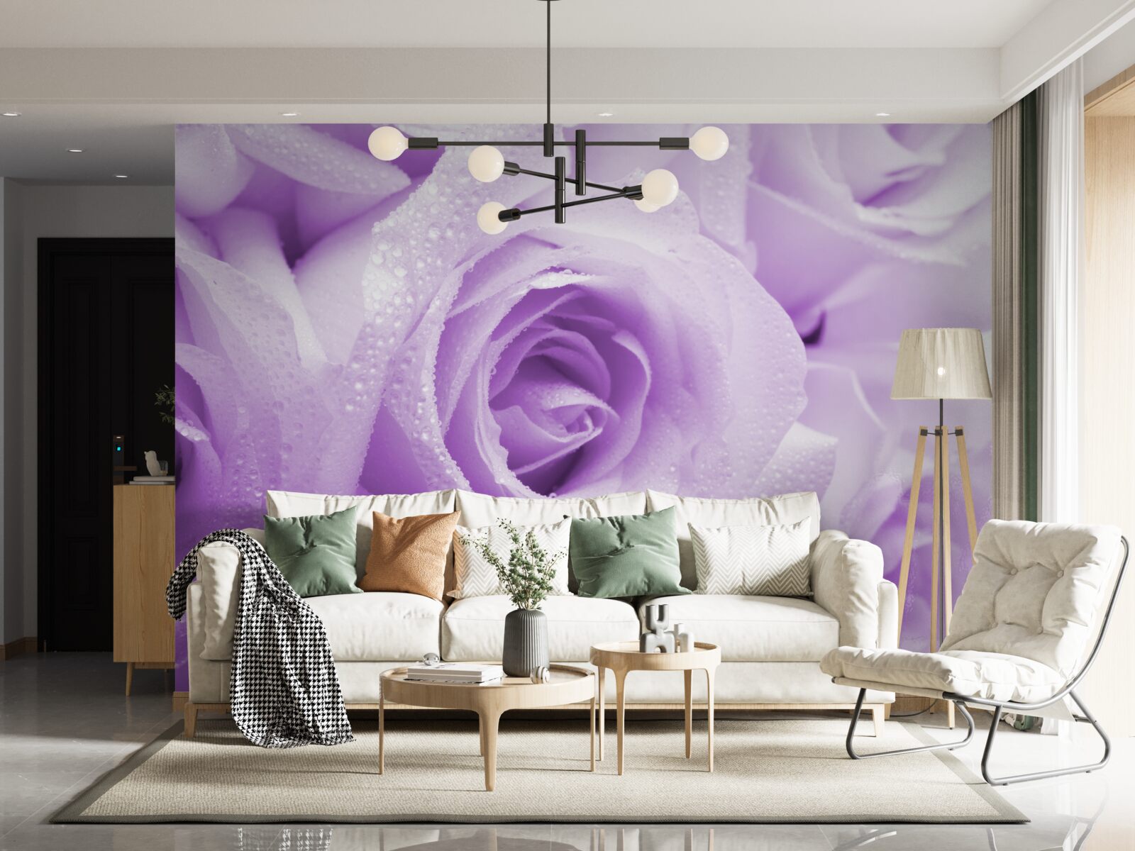 Fototapeten Schließen Sie aus der Nähe der rosa Blumen in einem lila Schatten