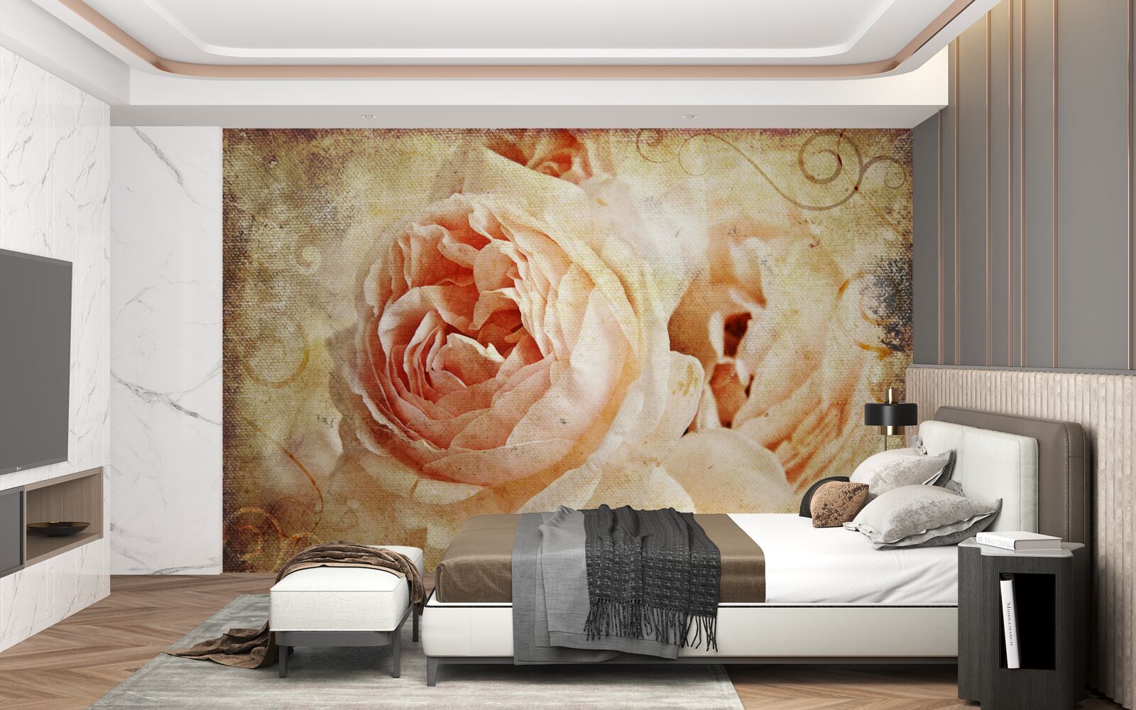 Fototapeten Zwei historische rosa Blumen