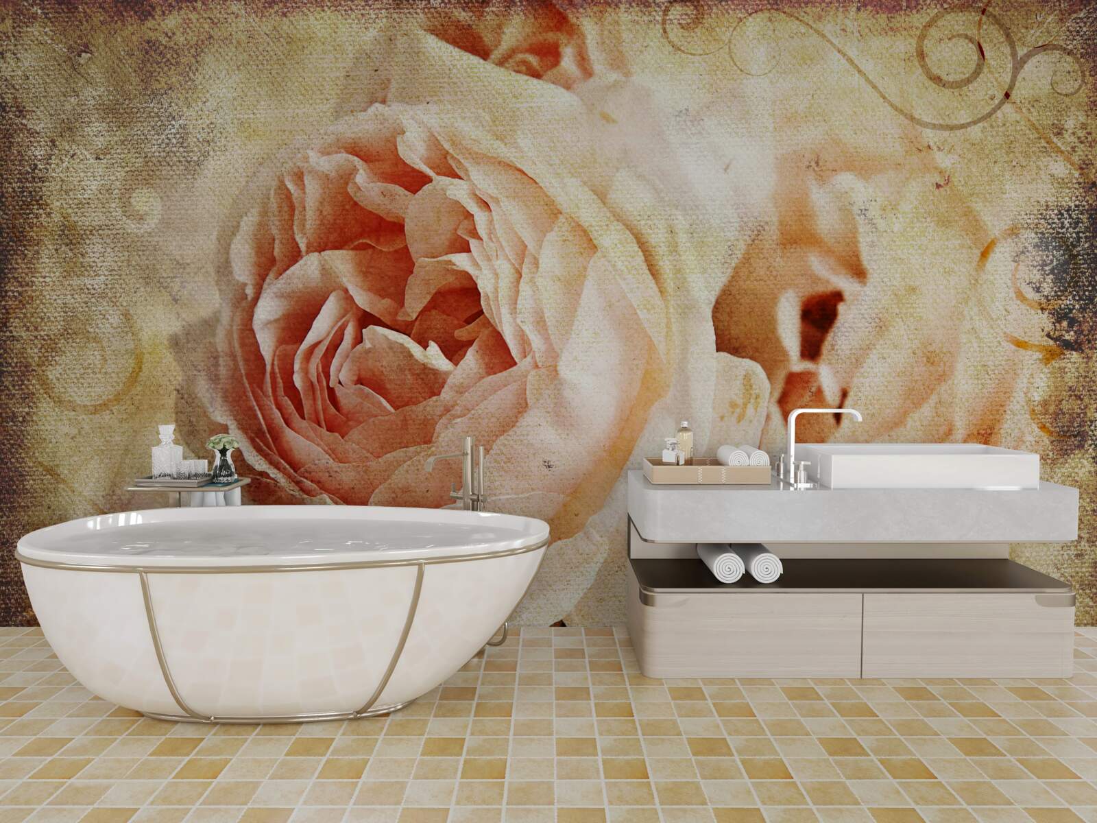 Fototapeten Zwei historische rosa Blumen