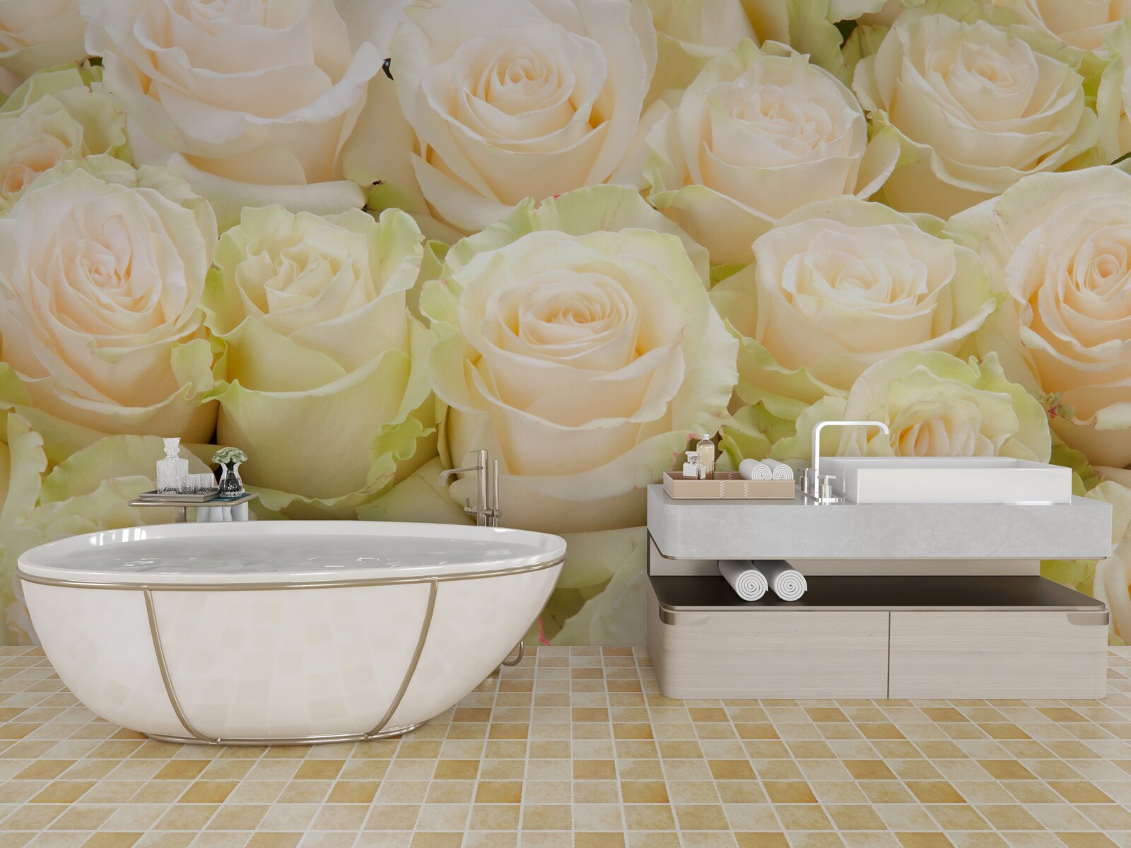 Fototapeten Zusammenfassung zarter beige Blüten